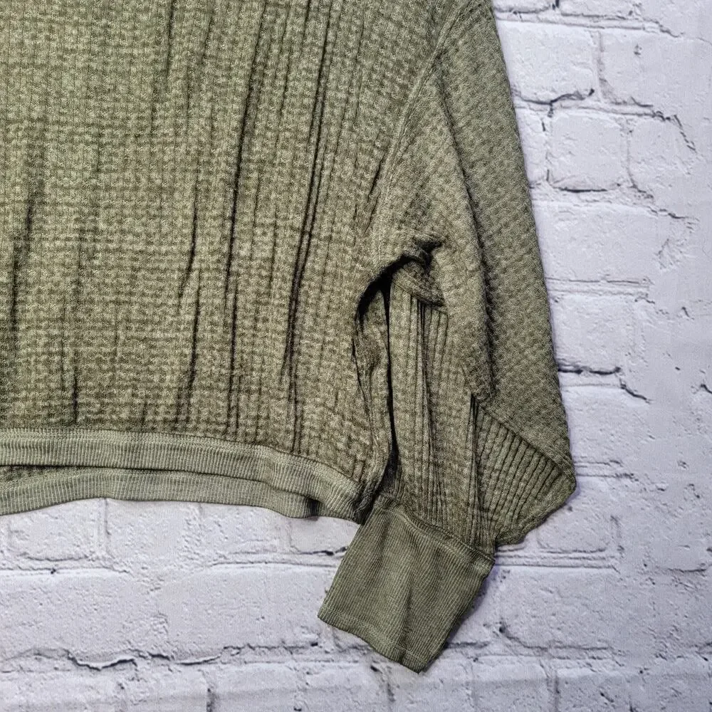 We The Free People South Side Thermal Knit Oversized Off Shoulder Top Green Sz S